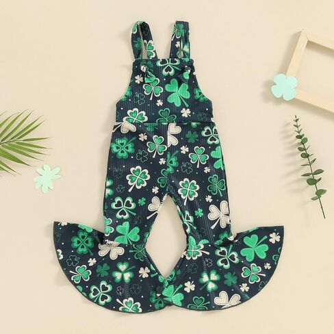 Toddler Infant Baby Girls Easter Jumpsuit Bunny Print Sleeveless Ribbed Bell Bottom Suspender Overalls Spring Outfits in Kuwait