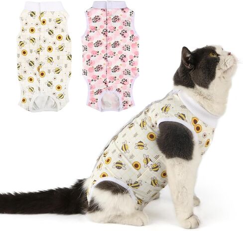 2 Packs Cat Surgery Recovery Suit Surgical Clothes Abdominal Wounds Anti-Licking Cat Bodysuit Onesie Substitute E-Collar& Cone in Saudi Arabia