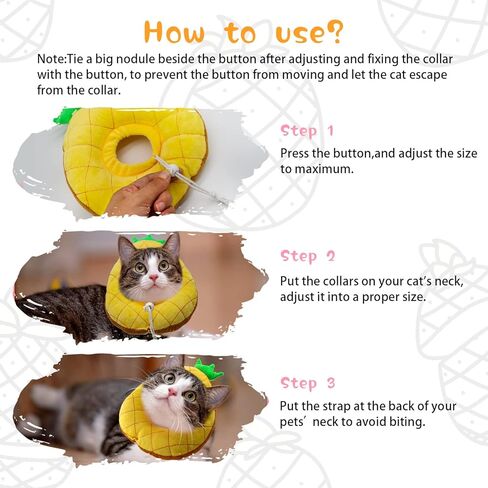 HYLYUN Cat Recovery Collar - Cute Pineapple Neck Cat Cones After Surgery, Adjustable Cat E Collar, Surgery Recovery Elizabethan Collars for Kitten and Cats in Kuwait