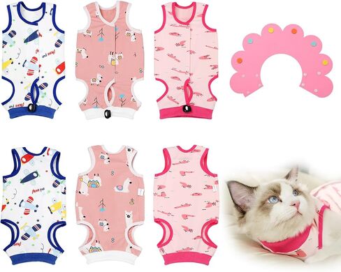 Hoemwarm 3 Pcs Cat Recovery Suit with 1 Cat Recovery Collar, Cat Onesie for Cats After Surgery Female Small Cat Surgery Recovery Suit Adjustable Elizabethan Collar for Abdominal Wounds (S) in Saudi Arabia