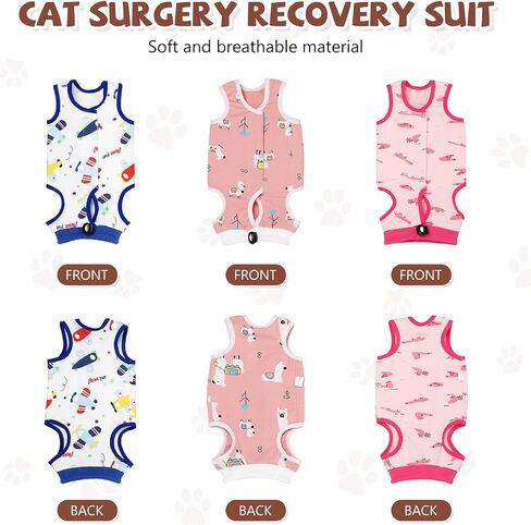 Hoemwarm 3 Pcs Cat Recovery Suit with 1 Cat Recovery Collar, Cat Onesie for Cats After Surgery Female Small Cat Surgery Recovery Suit Adjustable Elizabethan Collar for Abdominal Wounds (S) in Saudi Arabia