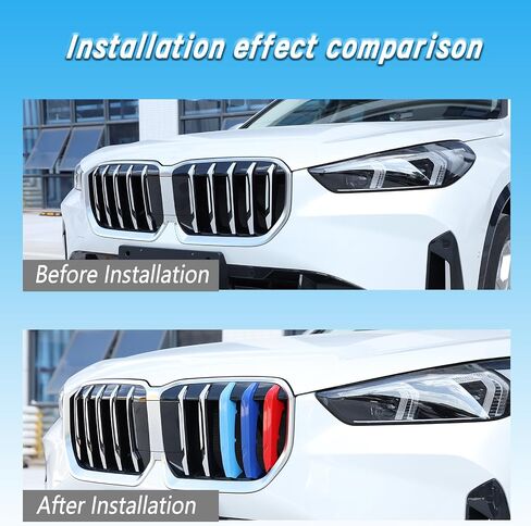Car Front Center Kidney Grilles Trim Strips Compatible with BMW X1 U11 2023 2024 3PCS,Front Grilles Insert Trim,Hood Air Intake Grille Insert Cover Trim Made of ABS Plastic (Plastic) in Saudi Arabia