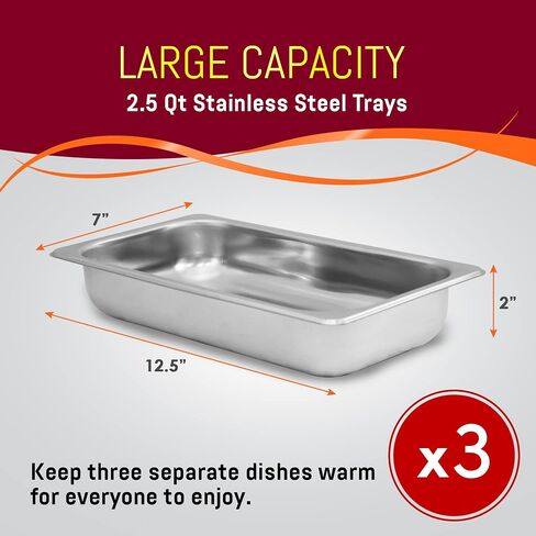 Elite Gourmet EWM-6171 Triple 3 x 2.5 Qt. Trays, Buffet Server, Food Warmer Temperature Control, Clear Slotted Lids, Perfect for Parties, Entertaining & Holidays, 7.5 Qt Total, Stainless Steel in Saudi Arabia