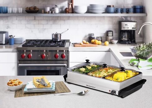 Elite Gourmet EWM-6171 Triple 3 x 2.5 Qt. Trays, Buffet Server, Food Warmer Temperature Control, Clear Slotted Lids, Perfect for Parties, Entertaining & Holidays, 7.5 Qt Total, Stainless Steel in Saudi Arabia