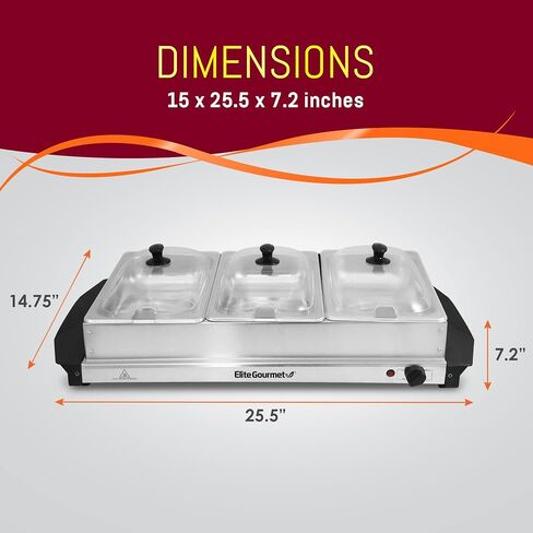 Elite Gourmet EWM-6171 Triple 3 x 2.5 Qt. Trays, Buffet Server, Food Warmer Temperature Control, Clear Slotted Lids, Perfect for Parties, Entertaining & Holidays, 7.5 Qt Total, Stainless Steel in Saudi Arabia