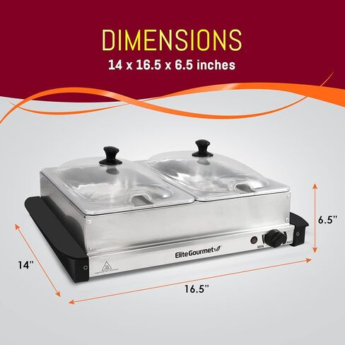 Elite Gourmet EWM-6171 Triple 3 x 2.5 Qt. صواني، خادم بوفيه، تحكم في درجة حرارة سخان الطعام، أغطية مشقوقة شفافة، مثالية للحفلات والترفيه والعطلات، إجمالي 7.5 لتر، من الفولاذ المقاوم للصدأ in Kuwait