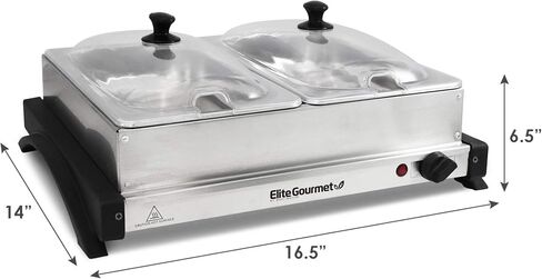 Elite Gourmet EWM-6171 Triple 3 x 2.5 Qt. صواني، خادم بوفيه، تحكم في درجة حرارة سخان الطعام، أغطية مشقوقة شفافة، مثالية للحفلات والترفيه والعطلات، إجمالي 7.5 لتر، من الفولاذ المقاوم للصدأ in Kuwait