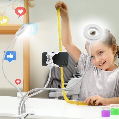 حلقة إضاءة Aduro U-Stream Selfie Ring مع حامل، وأضواء حلقية مزدوجة مزدوجة مع حامل ذراع مرن للهاتف ذو رقبة معقوفة لهواتف iPhone وAndroid باللون الأبيض in Saudi Arabia