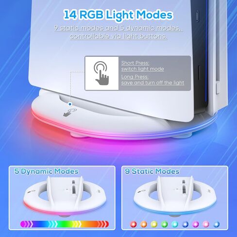 حامل رأسي FASTSNAIL 2023 مع ضوء RGB فقط لوحدة التحكم PS5 Slim، ومحطة قاعدة LED مع 14 وضعًا للضوء ومنفذي USB ومسمار، بديل لإصدار Playstation 5 Slim الرقمي/القرص in Kuwait