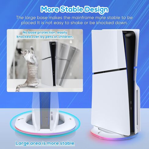 حامل رأسي FASTSNAIL 2023 مع ضوء RGB فقط لوحدة التحكم PS5 Slim، ومحطة قاعدة LED مع 14 وضعًا للضوء ومنفذي USB ومسمار، بديل لإصدار Playstation 5 Slim الرقمي/القرص in Kuwait