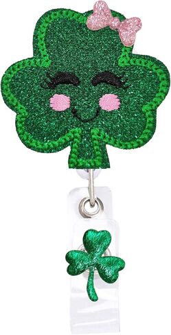 St Patrick's Day Badge Reel, Sparkle glitter Clover Badge Reel, Retractable Name Card Badge Holder Reel with Alligator Clip, 24 inches Thick Pull Cord in Saudi Arabia