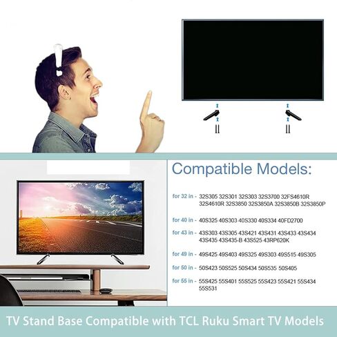 أرجل تلفزيون بقاعدة حامل تلفزيون متوافقة مع تلفزيون TCL Roku الذكي لـ 27 28 29 30 32 37 40 55 بوصة 32S305 32S301 32S303 40S355 40S325 43S425 43S431 50S431 50S435 55S425 65S433 65S55 5 مع مسامير in Kuwait