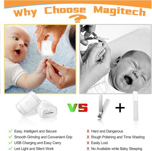 ماكينة قص الأظافر الكهربائية 2 في 1 من Magitech، ماكينة قص أظافر كهربائية أوتوماتيكية مع ضوء LED، ماكينة تشذيب أظافر كهربائية قابلة لإعادة الشحن عبر USB للكبار والأطفال، باللون الأبيض in Kuwait