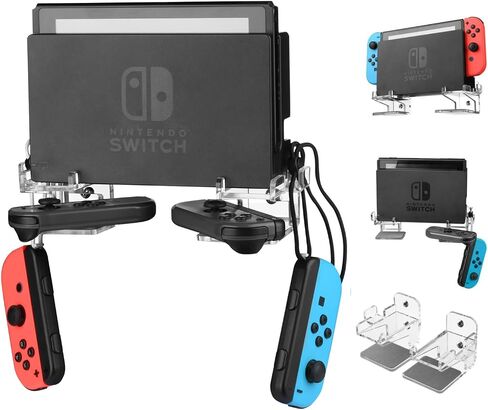 CaSZLUTION Wall Mount for Nintendo Switch and Switch OLED, 1 Pair Acrylic Switch Wall Mount Kit Shelf Stand with 2 Joy Con Hanger, Safely Store Switch Console Near or Behind TV - Clear in Saudi Arabia
