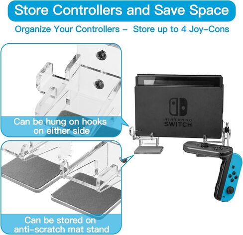 CaSZLUTION Wall Mount for Nintendo Switch and Switch OLED, 1 Pair Acrylic Switch Wall Mount Kit Shelf Stand with 2 Joy Con Hanger, Safely Store Switch Console Near or Behind TV - Clear in Saudi Arabia
