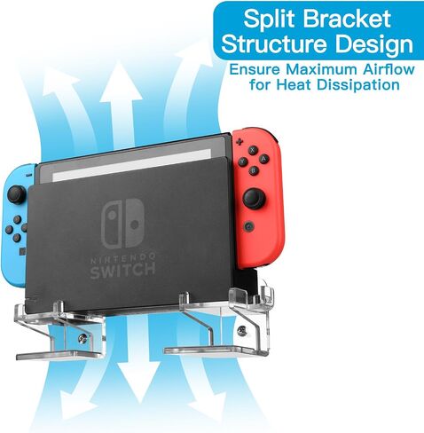 CaSZLUTION Wall Mount for Nintendo Switch and Switch OLED, 1 Pair Acrylic Switch Wall Mount Kit Shelf Stand with 2 Joy Con Hanger, Safely Store Switch Console Near or Behind TV - Clear in Saudi Arabia