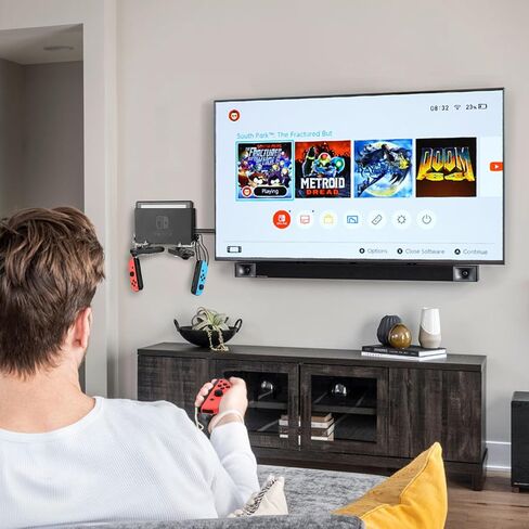 CaSZLUTION Wall Mount for Nintendo Switch and Switch OLED, 1 Pair Acrylic Switch Wall Mount Kit Shelf Stand with 2 Joy Con Hanger, Safely Store Switch Console Near or Behind TV - Clear in Saudi Arabia
