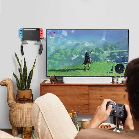 CaSZLUTION Wall Mount for Nintendo Switch and Switch OLED, 1 Pair Acrylic Switch Wall Mount Kit Shelf Stand with 2 Joy Con Hanger, Safely Store Switch Console Near or Behind TV - Clear in Saudi Arabia