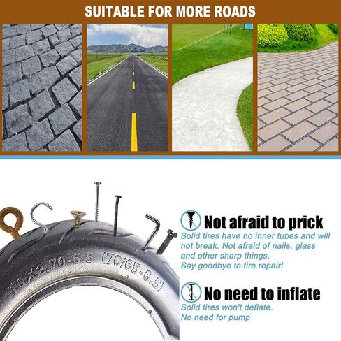 Solid Tire 10 Inch, 10X2.70-6.5 70/65-6.5 Scooter Airless Puncture-Proof Design Explosion-Proof Solid Rubber Tires, tubeless Tires Wheels Replacement Anti-Skid Wear-Resistant in Saudi Arabia