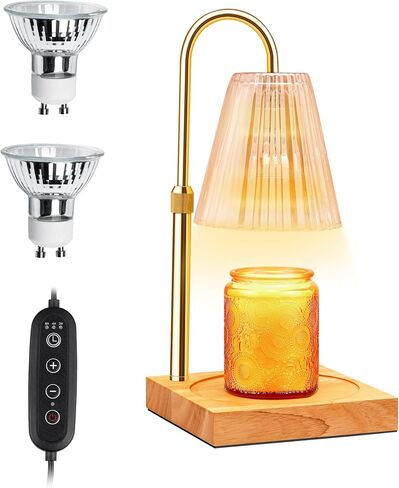 Candle Warmer Lamp with Timer, Electric Candle Warmer for Scented Candles, Dimmable Wax Melt Warmer Lamp for Room Home Decor, Adjustable Height with 2 Bulbs (Amber) in Saudi Arabia