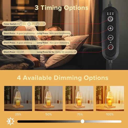 Candle Warmer Lamp with Timer, Electric Candle Warmer for Scented Candles, Dimmable Wax Melt Warmer Lamp for Room Home Decor, Adjustable Height with 2 Bulbs (Amber) in Saudi Arabia