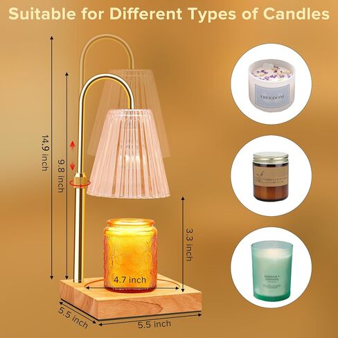 Candle Warmer Lamp with Timer, Electric Candle Warmer for Scented Candles, Dimmable Wax Melt Warmer Lamp for Room Home Decor, Adjustable Height with 2 Bulbs (Amber) in Saudi Arabia