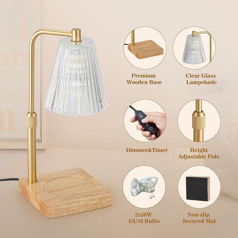 مصباح تدفئة الشموع مع مؤقت وخافت، مصباح تدفئة الشموع الكهربائية لشموع البرطمان، سخان شمع الشمع مع لمبات تسخين 2 × 50 وات، هدايا عيد الأم للأم، قاعدة من خشب الجوز in Kuwait