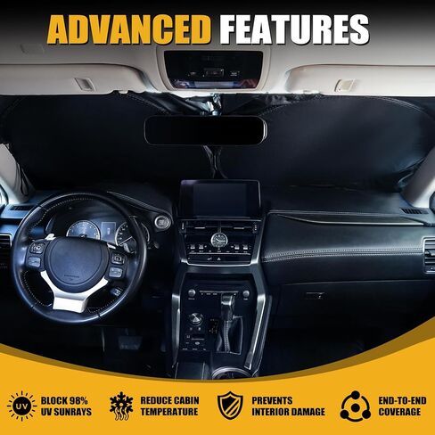 Car Windshield Sun Shade - Foldable Car Sun Shade Protection with Storage Bag, Reflective Car Window Shades for Front Windshield, Cool Sun Blocker for Car, Truck, SUV Automotive (59''L x 33''W) in Saudi Arabia