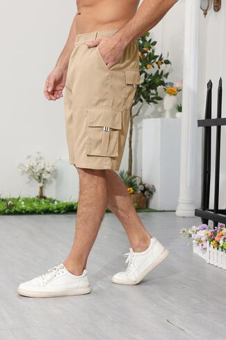 Men's Outdoor Cargo Shorts Elastic Waist Tactical Shorts Jogger Relaxed Fit SweatShorts with Multi-Pocket in Saudi Arabia