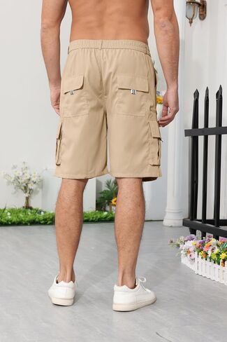 Men's Outdoor Cargo Shorts Elastic Waist Tactical Shorts Jogger Relaxed Fit SweatShorts with Multi-Pocket in Saudi Arabia