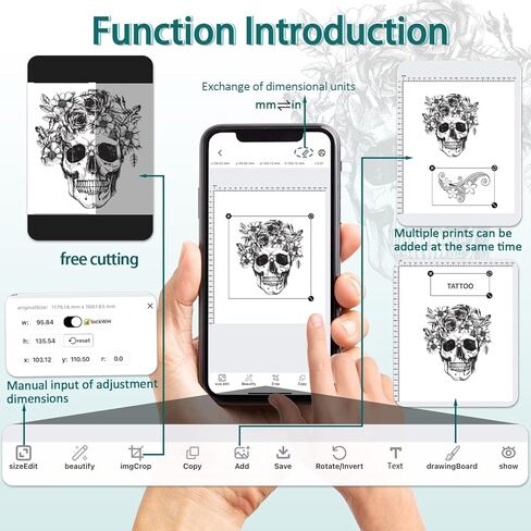 طابعة استنسل نقل الوشم اللاسلكية من Atelics، مع حقيبة تخزين و10 قطع من ورق النقل، آلة ناسخة حرارية محمولة لنقل الوشم، متوافقة مع هواتف iOS وAndroid وiPad والكمبيوتر الشخصي in Kuwait