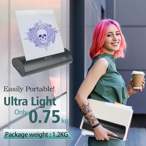 طابعة استنسل نقل الوشم اللاسلكية من Atelics، مع حقيبة تخزين و10 قطع من ورق النقل، آلة ناسخة حرارية محمولة لنقل الوشم، متوافقة مع هواتف iOS وAndroid وiPad والكمبيوتر الشخصي in Kuwait
