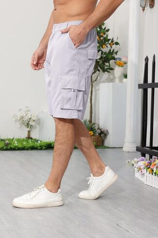 Men's Outdoor Cargo Shorts Elastic Waist Tactical Shorts Jogger Relaxed Fit SweatShorts with Multi-Pocket in Saudi Arabia