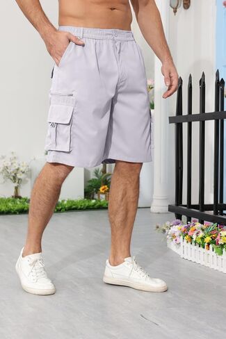 Men's Outdoor Cargo Shorts Elastic Waist Tactical Shorts Jogger Relaxed Fit SweatShorts with Multi-Pocket in Saudi Arabia