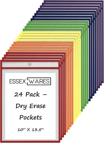 24 Pack Dry Erase Pockets – Black – by Essex Wares – for Teacher Lessons in a Classroom or for Use at Your Home or Office – 10" x 13.5" - Fits Standard Paper in Saudi Arabia