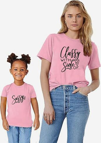 قمصان متطابقة من الأم وأنا أنيقة مع جانب من تي شيرت الأم والابنة الوقحة ملابس ماما المضحكة والعائلية الصغيرة in Kuwait