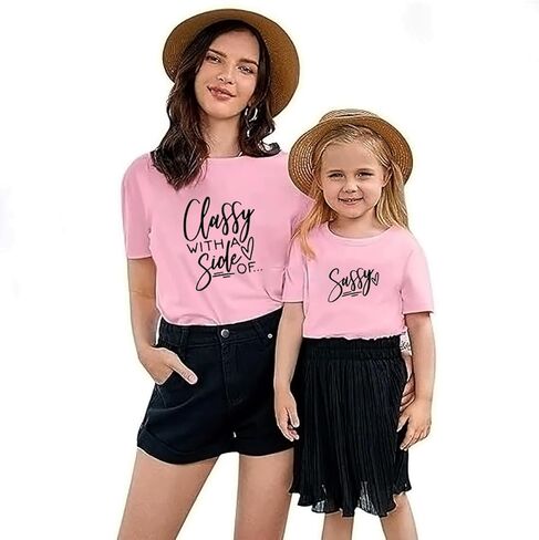 قمصان متطابقة من الأم وأنا أنيقة مع جانب من تي شيرت الأم والابنة الوقحة ملابس ماما المضحكة والعائلية الصغيرة in Kuwait