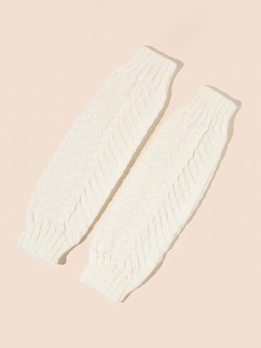 QUUPY 1 Pair Women Fingerless Thumbhole Gloves Knitted Warm Mittens Crochet Half Elbow Stretchy Arm Warmer White 30cm/11.8inch in Saudi Arabia