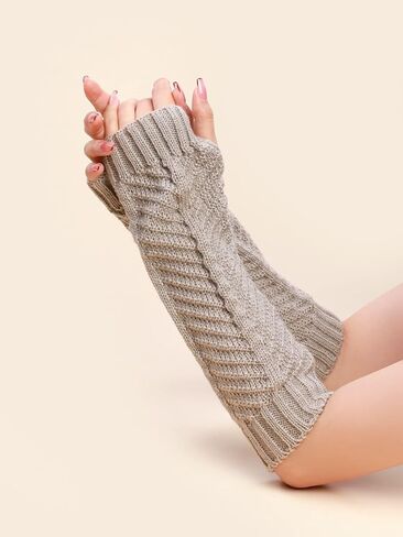 QUUPY 1 Pair Women Fingerless Thumbhole Gloves Knitted Warm Mittens Crochet Half Elbow Stretchy Arm Warmer White 30cm/11.8inch in Saudi Arabia