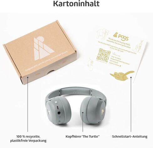 سماعات POGS اللاسلكية فوق الأذن المانعة للضوضاء | السلحفاة | سماعات رأس قابلة للتعديل ومتينة | حجم محدود 85 ديسيبل، ميكروفون | وظيفة مشاركة الموسيقى لاسلكيًا (rPink) in Kuwait