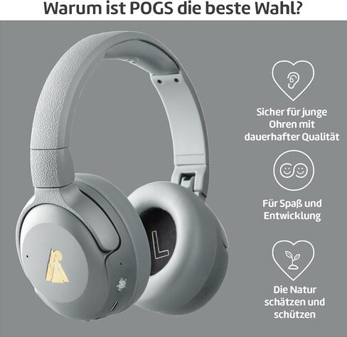 سماعات POGS اللاسلكية فوق الأذن المانعة للضوضاء | السلحفاة | سماعات رأس قابلة للتعديل ومتينة | حجم محدود 85 ديسيبل، ميكروفون | وظيفة مشاركة الموسيقى لاسلكيًا (rPink) in Kuwait