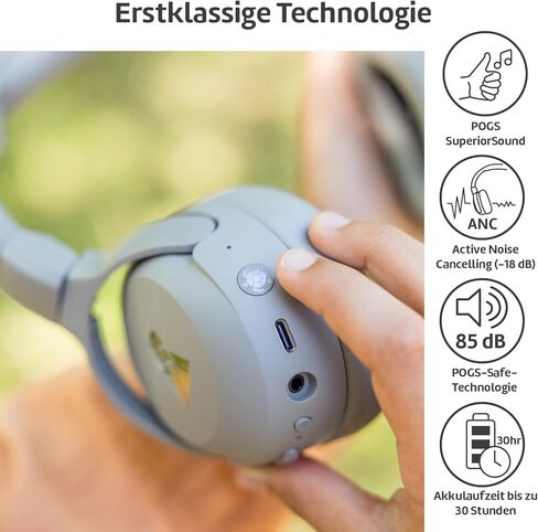 سماعات POGS اللاسلكية فوق الأذن المانعة للضوضاء | السلحفاة | سماعات رأس قابلة للتعديل ومتينة | حجم محدود 85 ديسيبل، ميكروفون | وظيفة مشاركة الموسيقى لاسلكيًا (rPink) in Kuwait