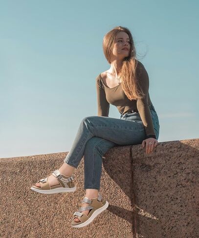 صنادل KuaiLu النسائية للمشي لتقويم العظام، رياضية للمشي لمسافات طويلة في الهواء الطلق، صنادل مائية سميكة بوسادة رياضية، صنادل جلدية قابلة للتعديل مع دعم مريح لقوس التهاب اللفافة الأخمصية in Kuwait