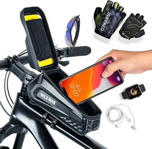 WILD MAN حقيبة هاتف للدراجة، حقيبة للدراجة، حقيبة أنبوبية علوية، حقيبة للهاتف الأمامي للدراجة، ملحقات الدراجة، حقيبة هاتف مقاومة للماء EVA، حقائب مقود علوية مناسبة لـ 6.8 بوصة (أسود) in Kuwait