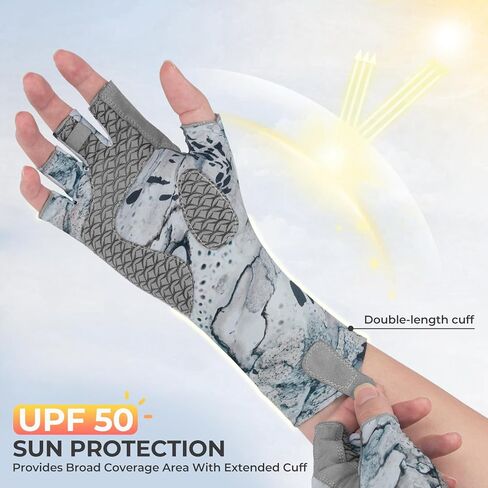 KastKing San Rafael Fishing Gloves, UPF 50 Sun Protection 1/2 Fingerless Gloves Quick-Dry, Extended Cuff UV Protection Gloves for Outdoor, Kayaking, Rowing, Paddling, Canoeing, Hunting in Saudi Arabia