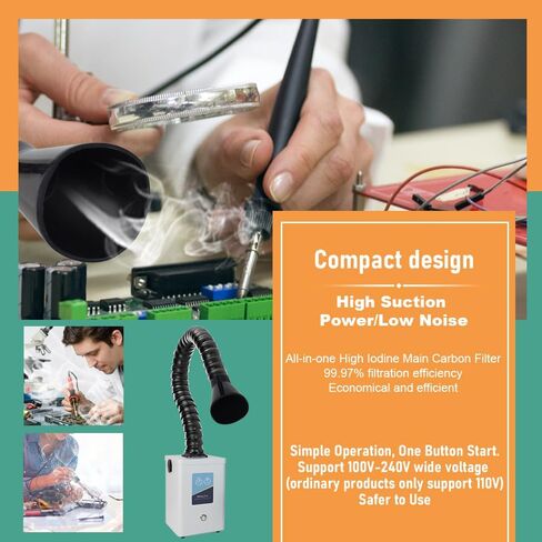 تم تصميم مستخرج دخان اللحام FC2001 من أجل لحام سطح المكتب بقوة 120 متر مكعب/ساعة، مرشح متكامل منخفض الضوضاء، مناسب لإصلاح المكونات الإلكترونية in Kuwait