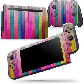 Design Skinz - متوافق مع Nintendo 3DS XL - غطاء حماية من الفينيل مقاوم للخدش وقابل للإزالة - شرائط خشبية ملونة نيون نابضة بالحياة in Kuwait
