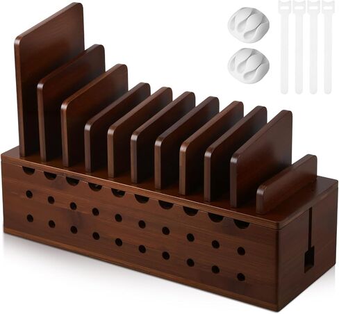 Bamboo Charging Station for Multiple Devices, Cell Phone Docking Charging Station Organizer and Cord Organizer for 10 Devices for Power Strip Storage, Phones and Tablets(Brown) in Saudi Arabia
