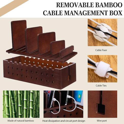 Bamboo Charging Station for Multiple Devices, Cell Phone Docking Charging Station Organizer and Cord Organizer for 10 Devices for Power Strip Storage, Phones and Tablets(Brown) in Saudi Arabia