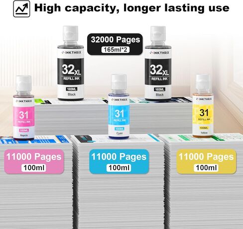 31 32xl Ink Bottle Set Compatible for HP Smart Tank 7602 651 5000 6001 5101 7301 5103 7001 7302 5102 551 Printers (2BK CMY) in Kuwait